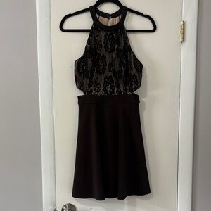 Black and Tan Lace Halter Dress